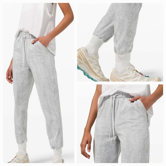Lululemon Stretch High-Rise Joggers, Color LinearTempo Jacquard Silver Sz 6 - Picture 2 of 14